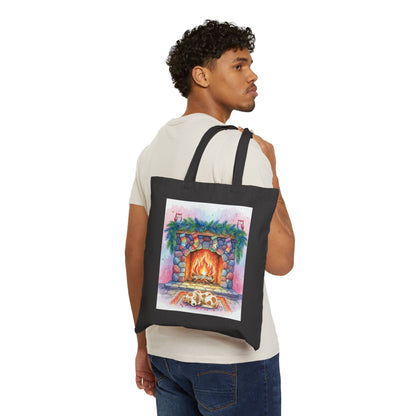 Cozy Fireplace Cotton Canvas Tote Bag