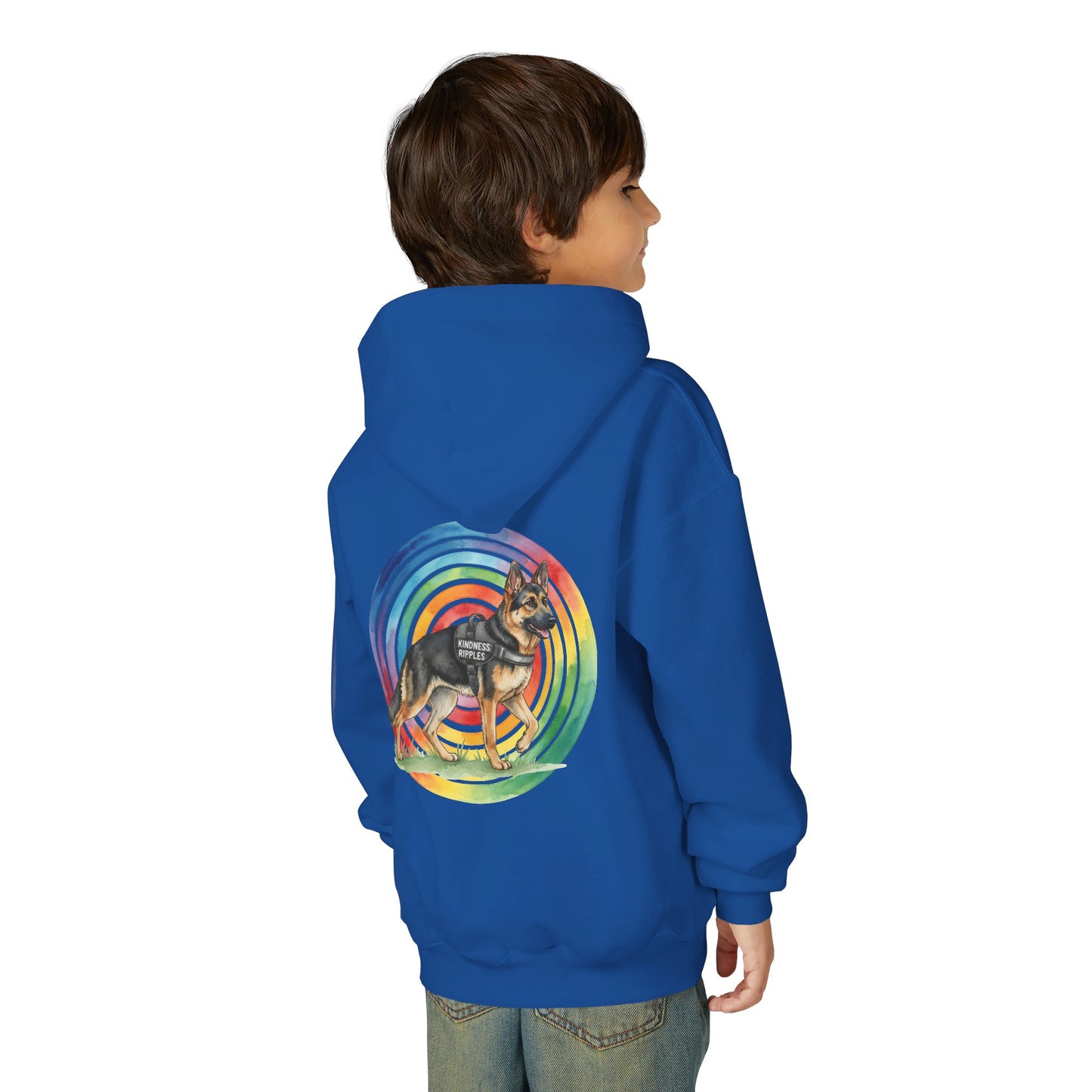 Youth Hoodie — Rainbow Paw & German Shepherd Graphic - Kindness Ripples