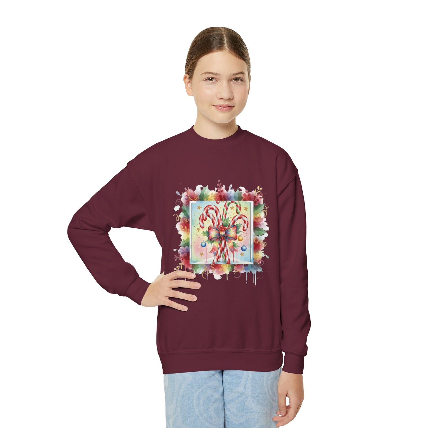 Candy Cane Youth Crewneck Sweatshirt - Festive Holiday Apparel