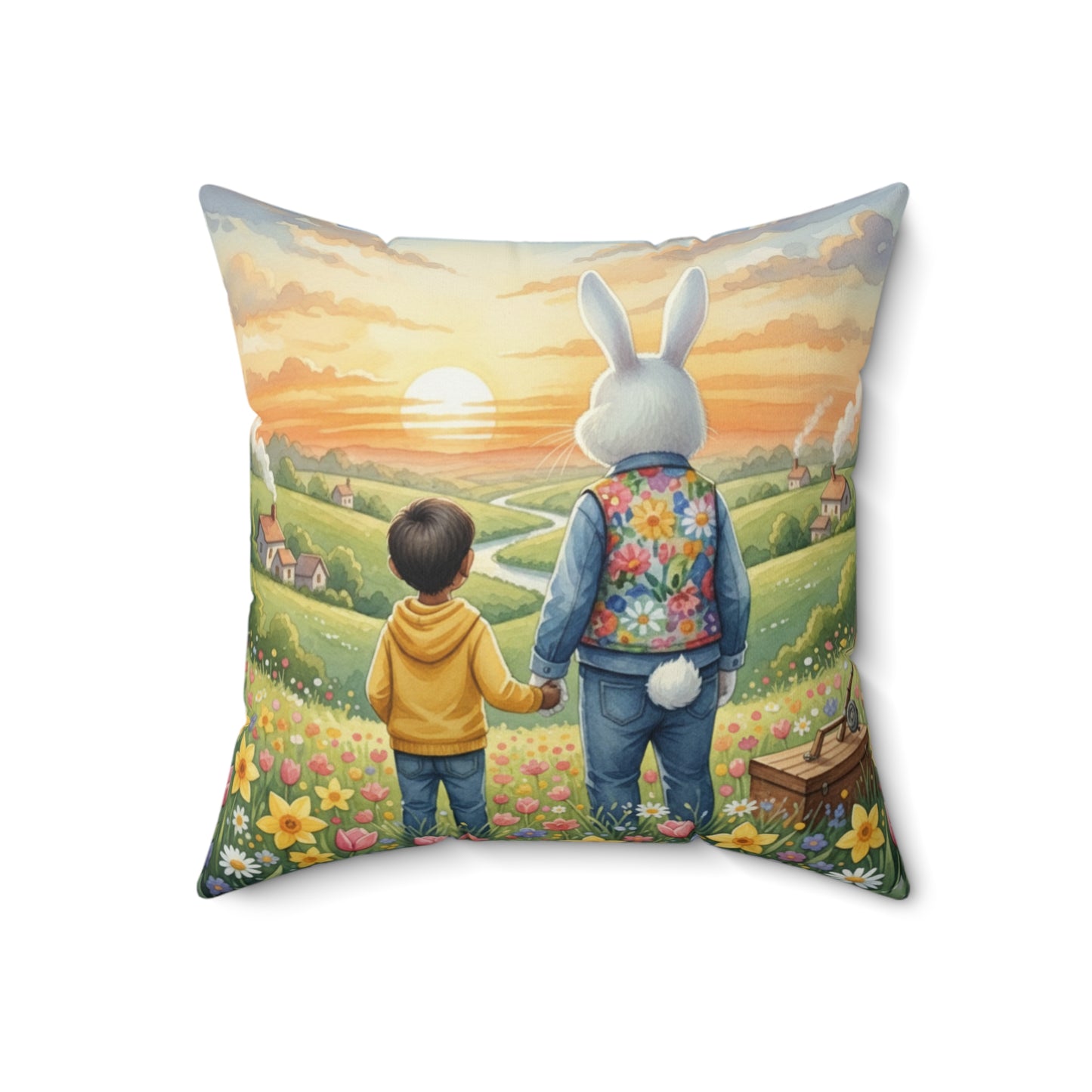 Sunset Field Companions: Watercolor Spring Memory Pillow