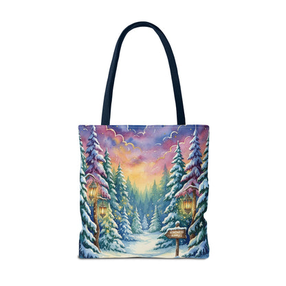 Enchanting Watercolor Winter Wonderland Tote Bag - Festive Holiday Gift & Everyday Carryall | 3 Sizes, Custom Handles