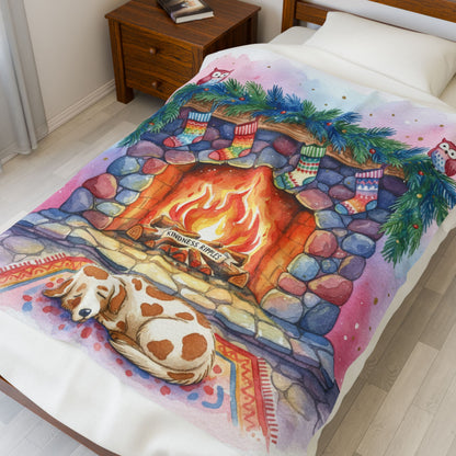 Cozy Holiday Velveteen Plush Blanket with Fireplace Design