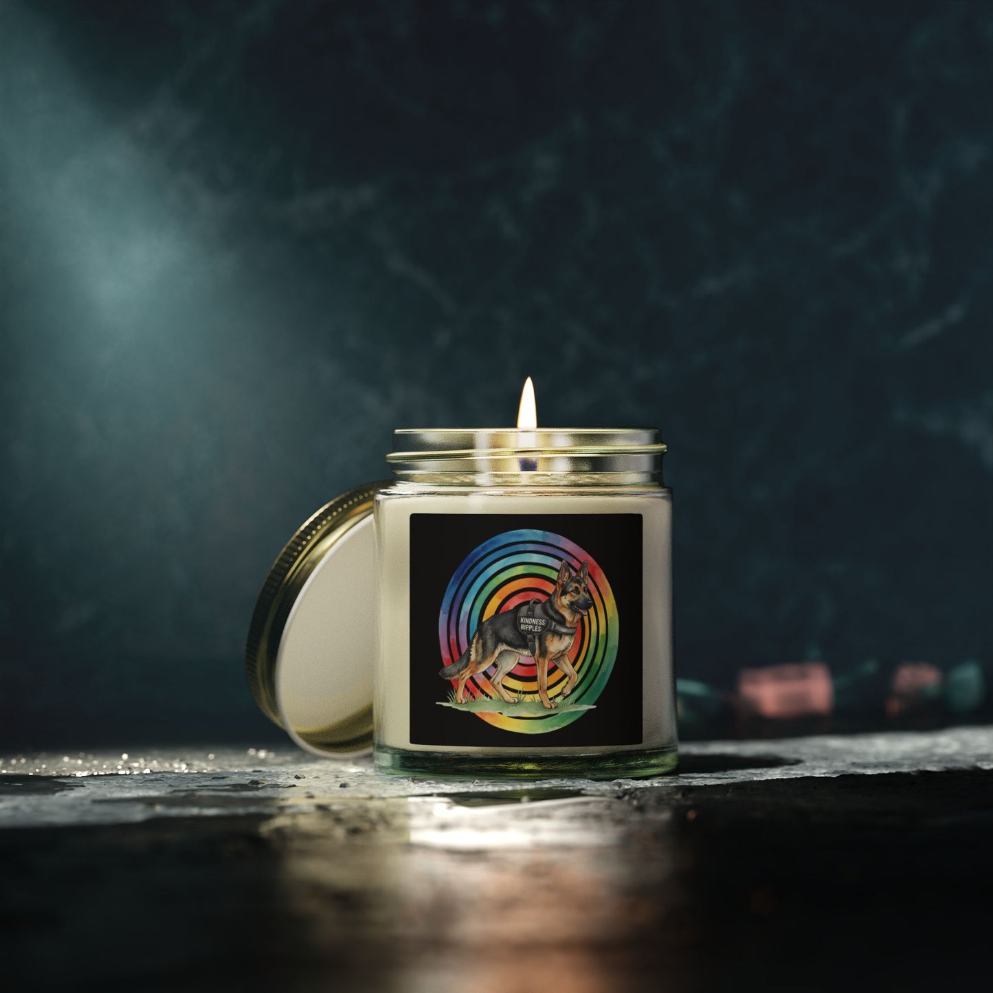 Coconut Apricot Scented Candle — Rainbow German Shepherd 4oz/9oz