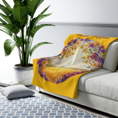 Dogwood Framed TN Landscape Sherpa Fleece Kindness Ripples Blanket - Cozy Floral Throw for Comfort and Inspiration, Cookeville, TN, Dogwoods, Sunrise, Sunset