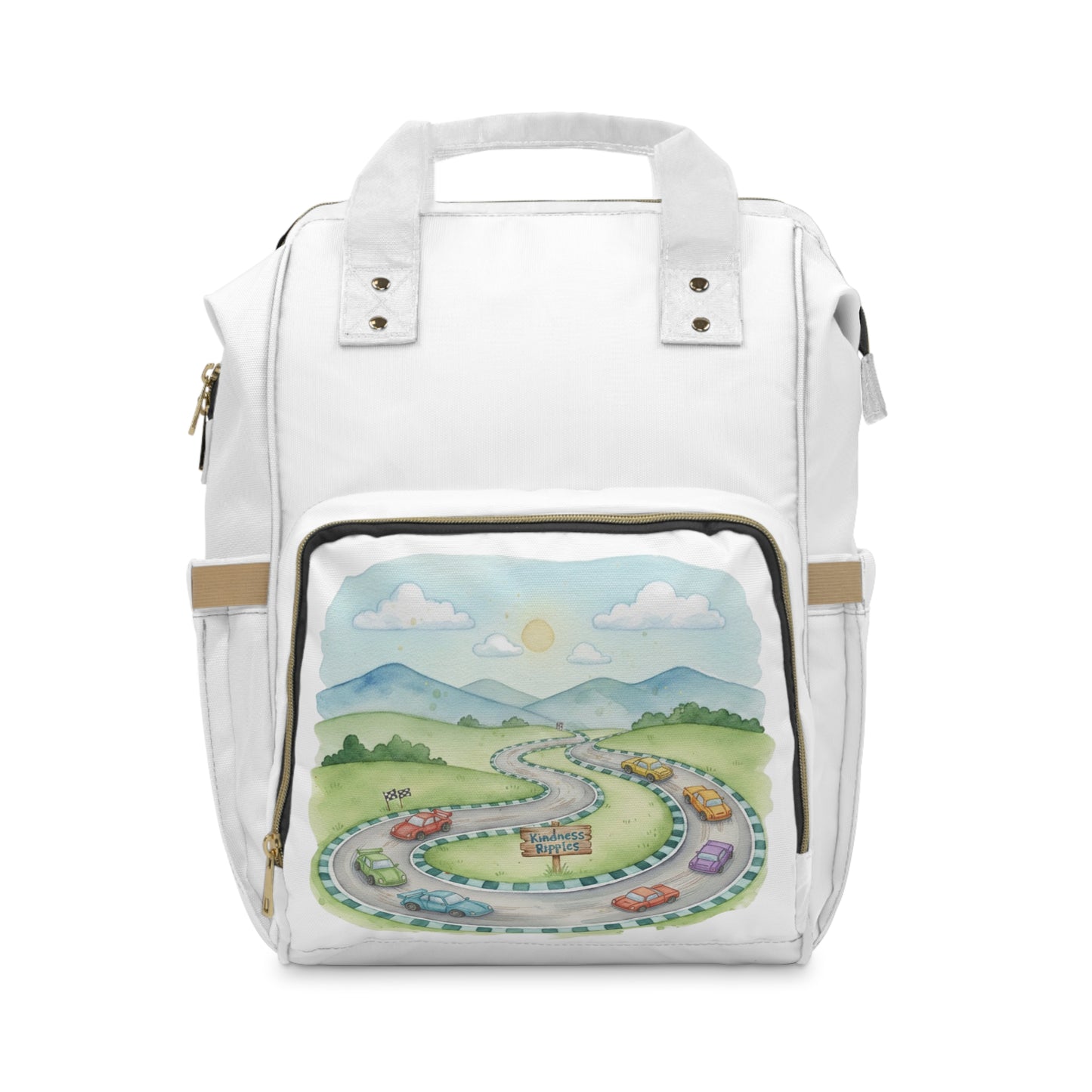 Whimsical Road Trip and Race Car Diaper Backpack for Parents