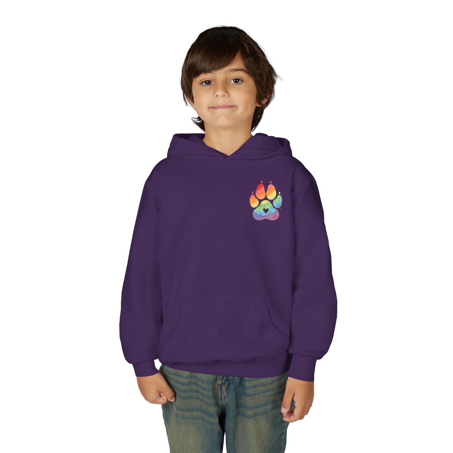 Youth Hoodie — Rainbow Paw & German Shepherd Graphic - Kindness Ripples