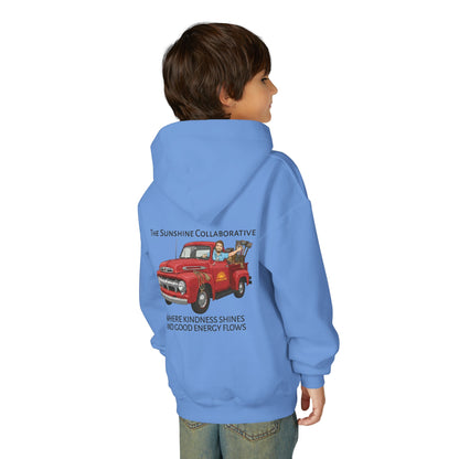 Youth Hooded Sweatshirt - Kindness & Good Energy, Cozy Gift, Throwback, Sunshine Vibes, Kids Apparel, Spring & Summer Fashion
