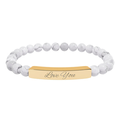 Engraved Natural Stone Bar Bracelet — "Love You" Stretch Beaded Bracelet