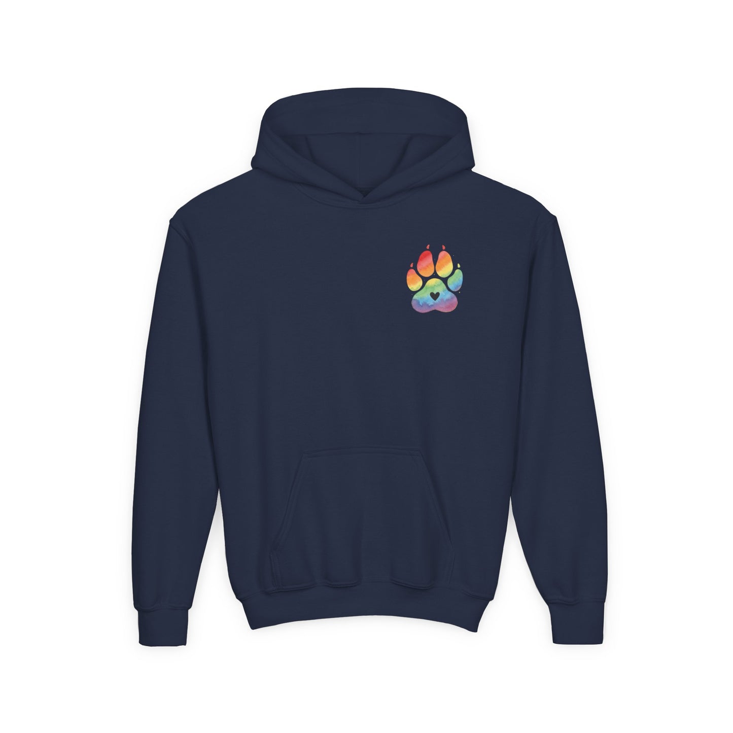 Youth Hoodie — Rainbow Paw & German Shepherd Graphic - Kindness Ripples