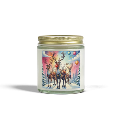 Holiday Scented Candle with Reindeer Design - Coconut Apricot Wax (4oz, 9oz)