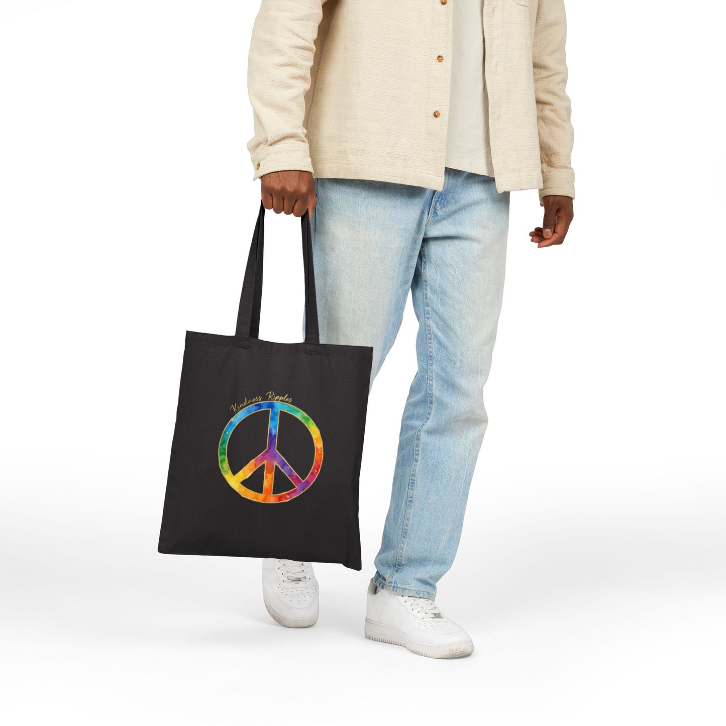 Colorful Peace Symbol Cotton Canvas Tote Bag