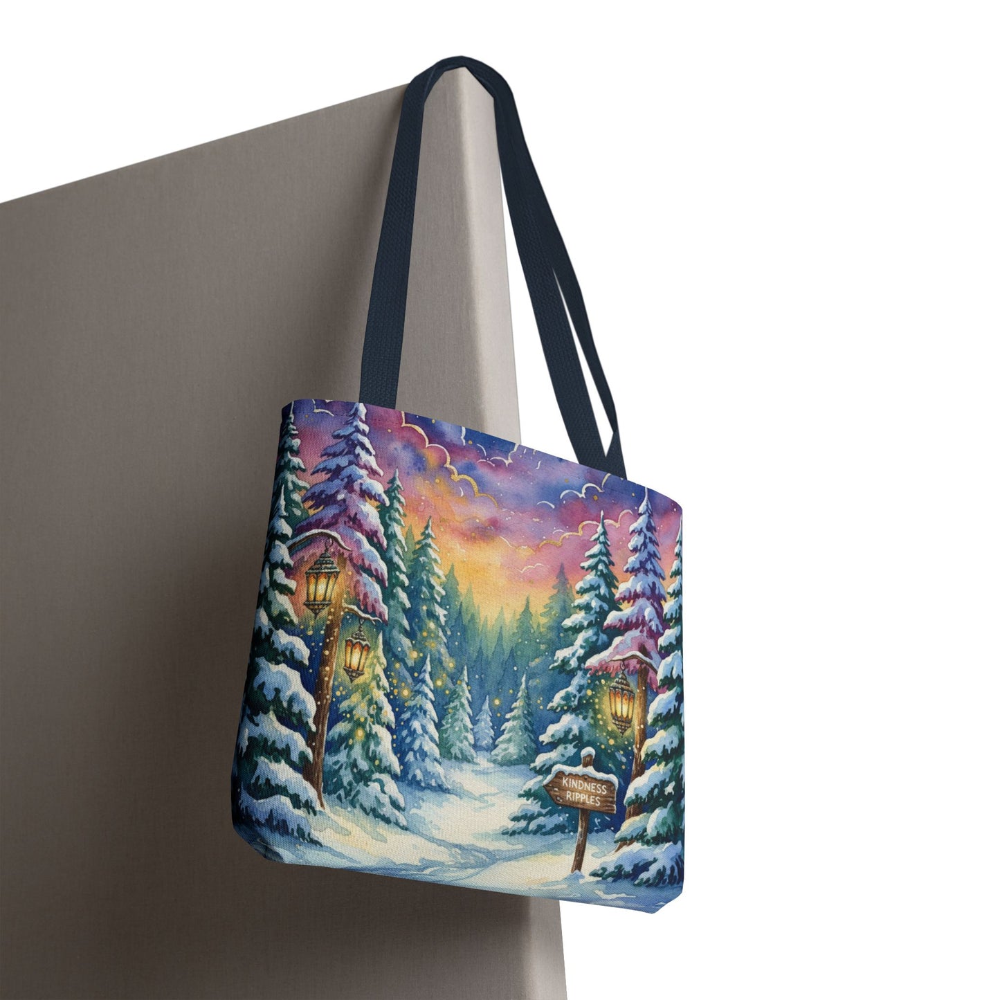 Enchanting Watercolor Winter Wonderland Tote Bag - Festive Holiday Gift & Everyday Carryall | 3 Sizes, Custom Handles
