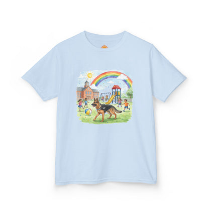 Kids T-Shirt — Playful Park Scene with Rainbow, Playground & Dog