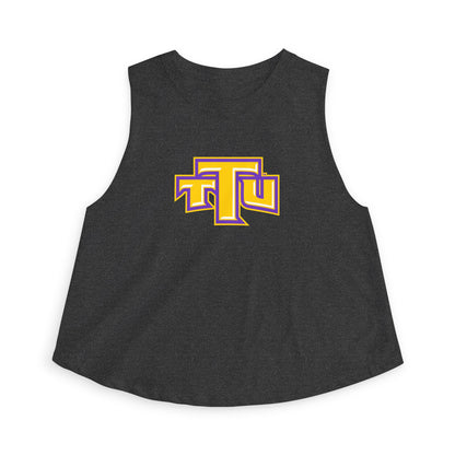 Women's Crop Top - TTU Yellow & Purple Logo Athletic Tank (Front & Back Mascot)