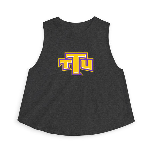 Women's Crop Top - TTU Yellow & Purple Logo Athletic Tank (Front & Back Mascot)