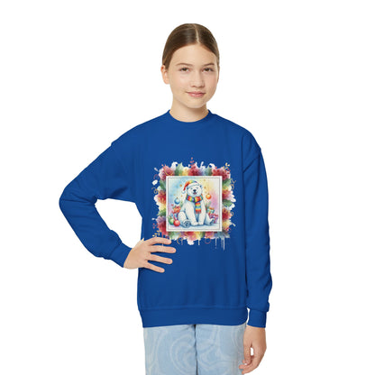 Festive Polar Bear Youth Crewneck Sweatshirt