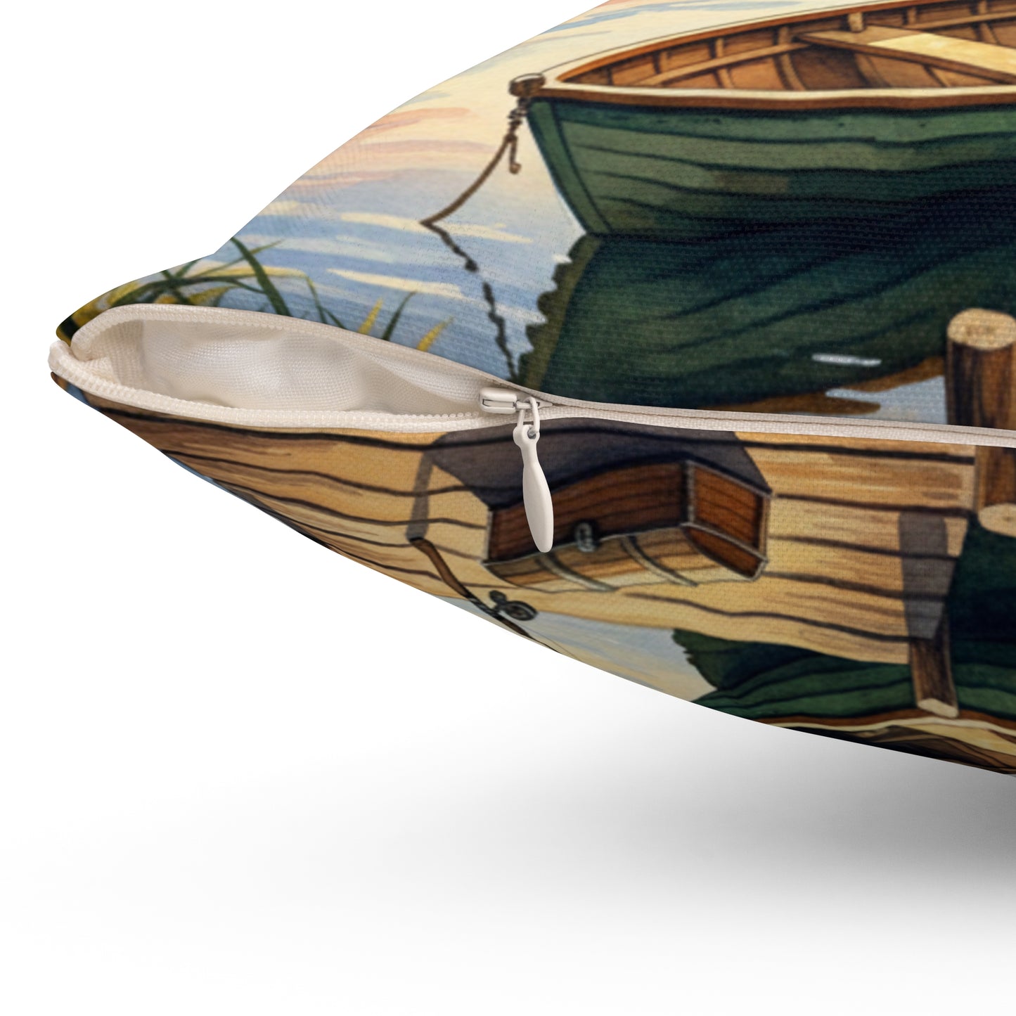 Golden Hour Angler's Dream: Watercolor Lake Sunset Pillow