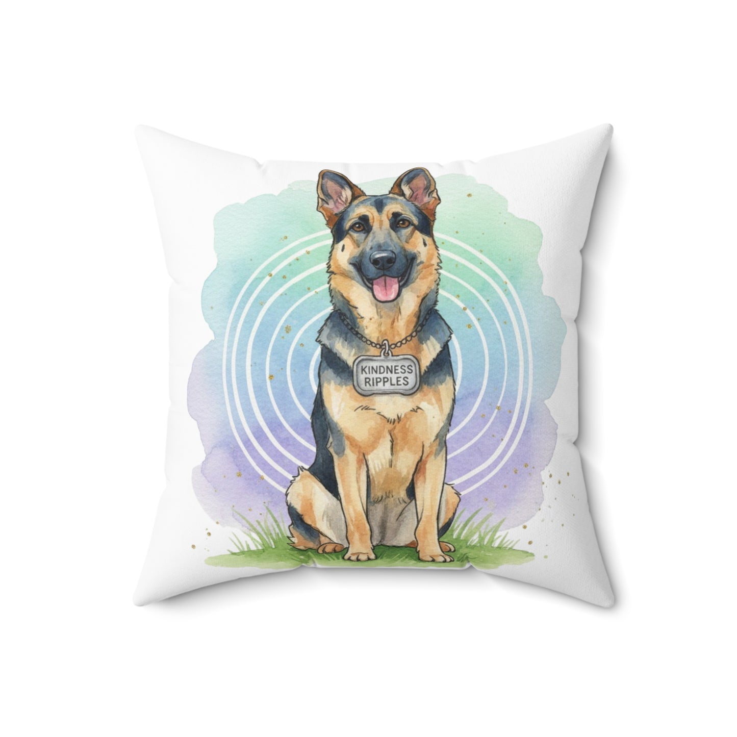 German Shepherd Decorative Pillow — 'Kindness Ripples' Watercolor Dog Throw Pillow