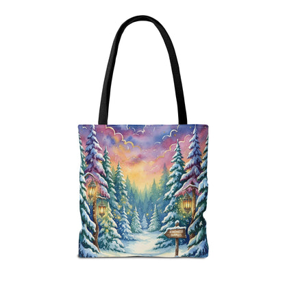 Enchanting Watercolor Winter Wonderland Tote Bag - Festive Holiday Gift & Everyday Carryall | 3 Sizes, Custom Handles