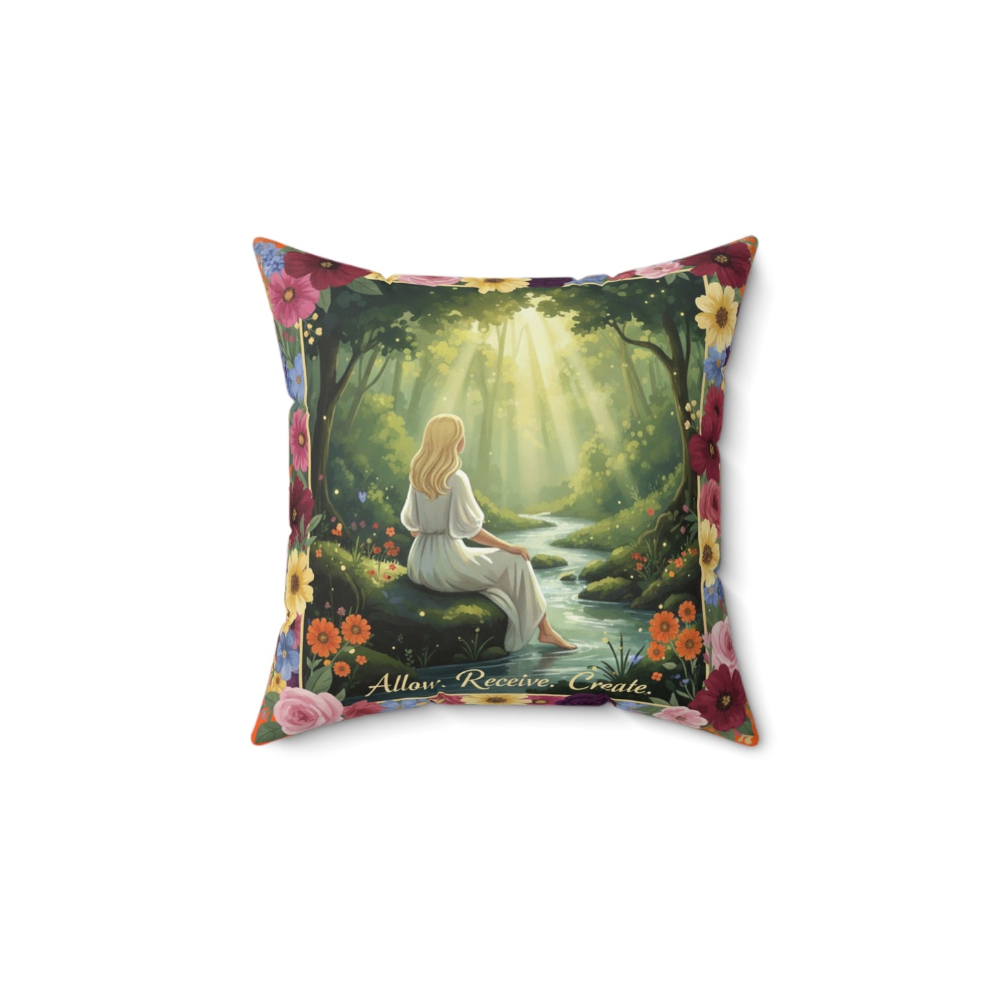 The Amanda - Serene Floral Throw Pillow - 'Allow, Receive, Create' Design