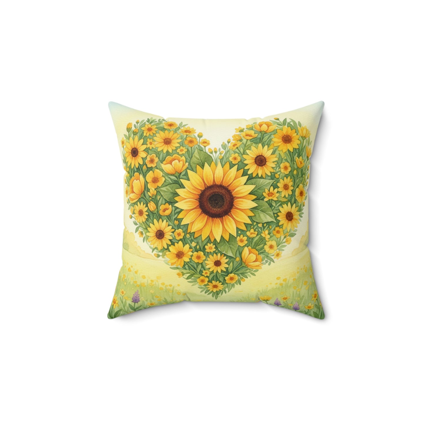 Heart of Sunshine Field: Watercolor Yellow Blooms Pillow