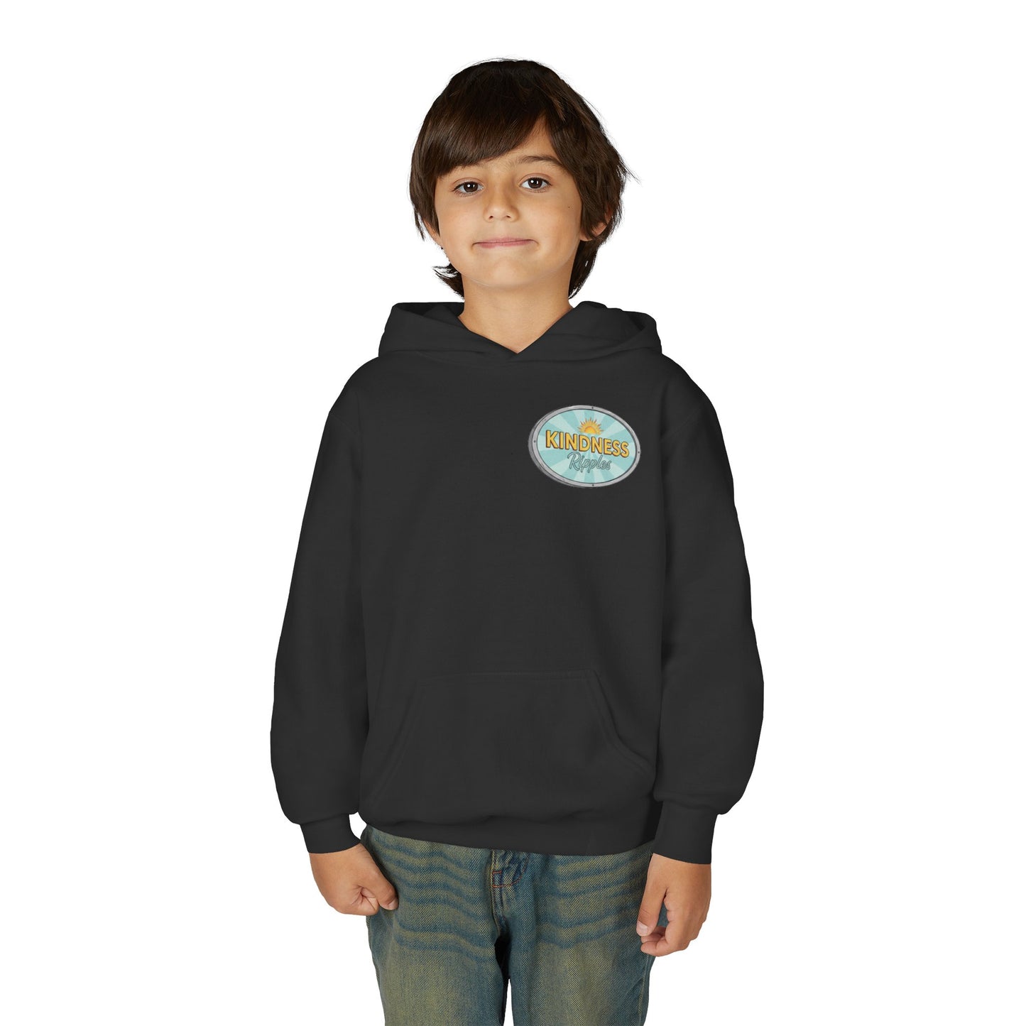 Youth Hooded Sweatshirt - Kindness & Good Energy, Cozy Gift, Throwback, Sunshine Vibes, Kids Apparel, Spring & Summer Fashion