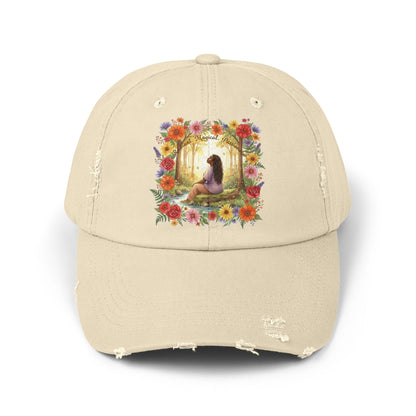 The Shantel - Floral Fantasy Unisex Distressed Cap - Nature-Inspired Outdoor Chic