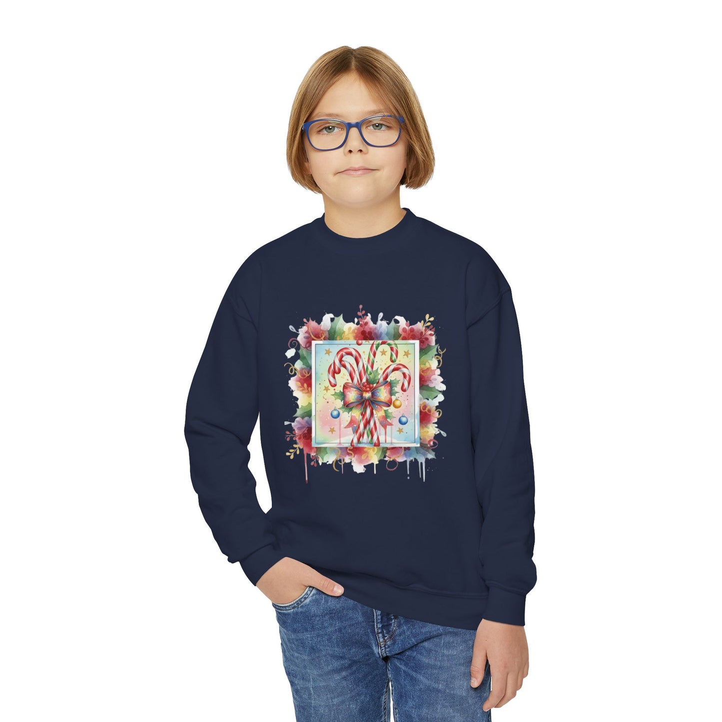 Candy Cane Youth Crewneck Sweatshirt - Festive Holiday Apparel