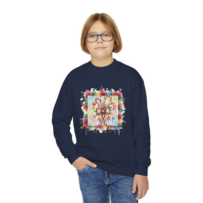 Candy Cane Youth Crewneck Sweatshirt - Festive Holiday Apparel