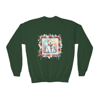 Festive Polar Bear Youth Crewneck Sweatshirt