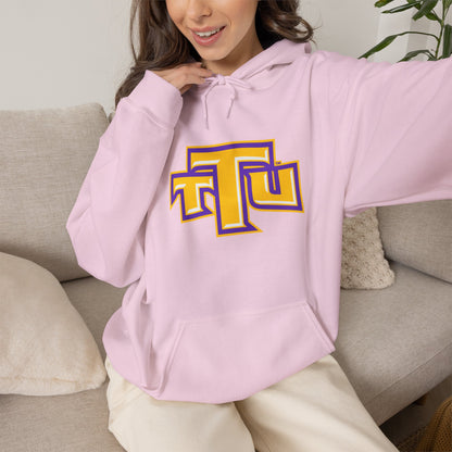 Pink School Logo Hoodie — Retro TTU Initials Pullover