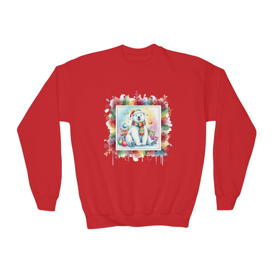 Festive Polar Bear Youth Crewneck Sweatshirt