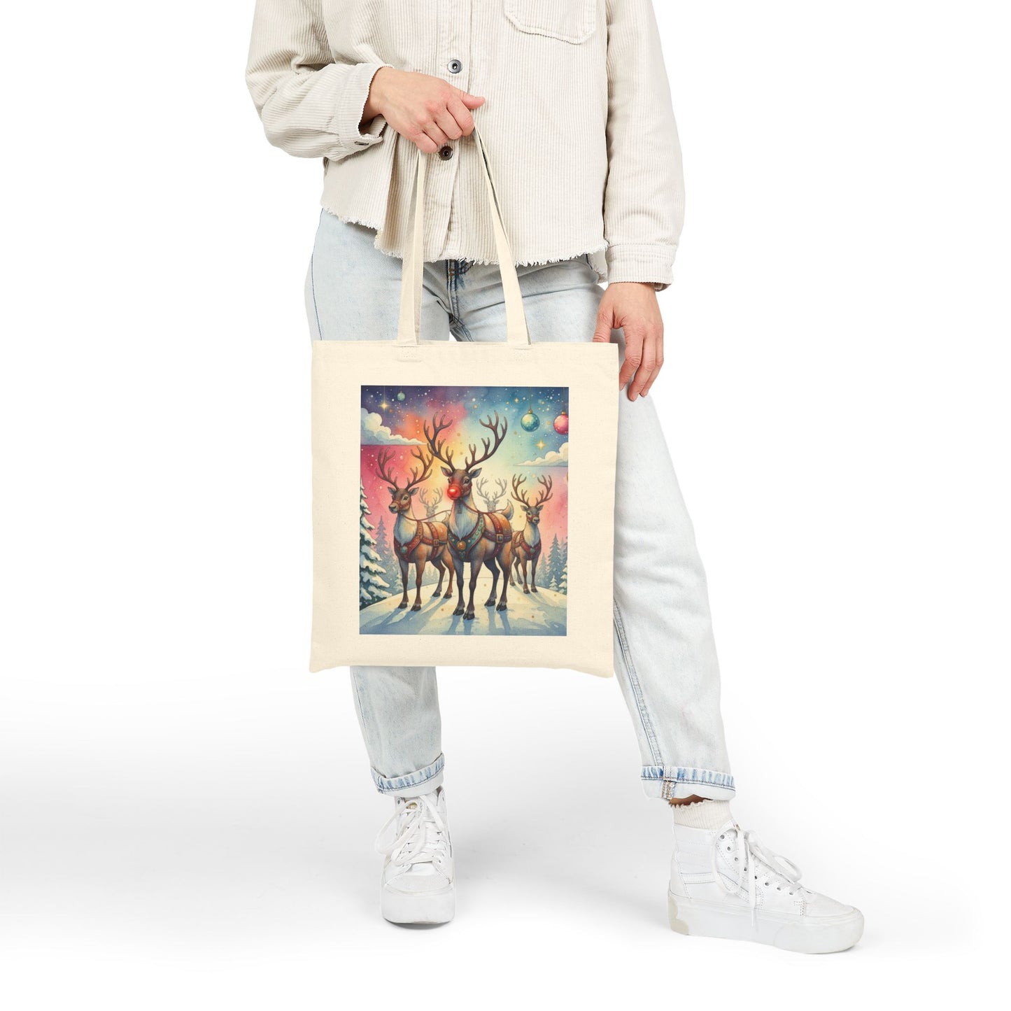 Reindeer Holiday Canvas Tote Bag