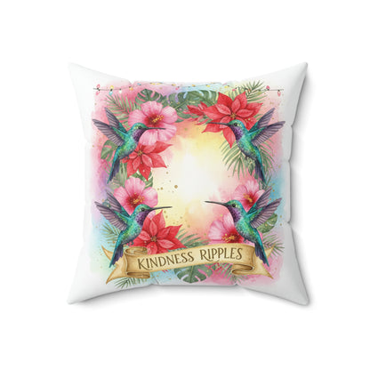 Kindness Ripples Decorative Pillow with Hummingbird Design