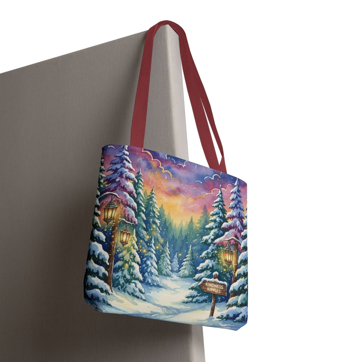Enchanting Watercolor Winter Wonderland Tote Bag - Festive Holiday Gift & Everyday Carryall | 3 Sizes, Custom Handles