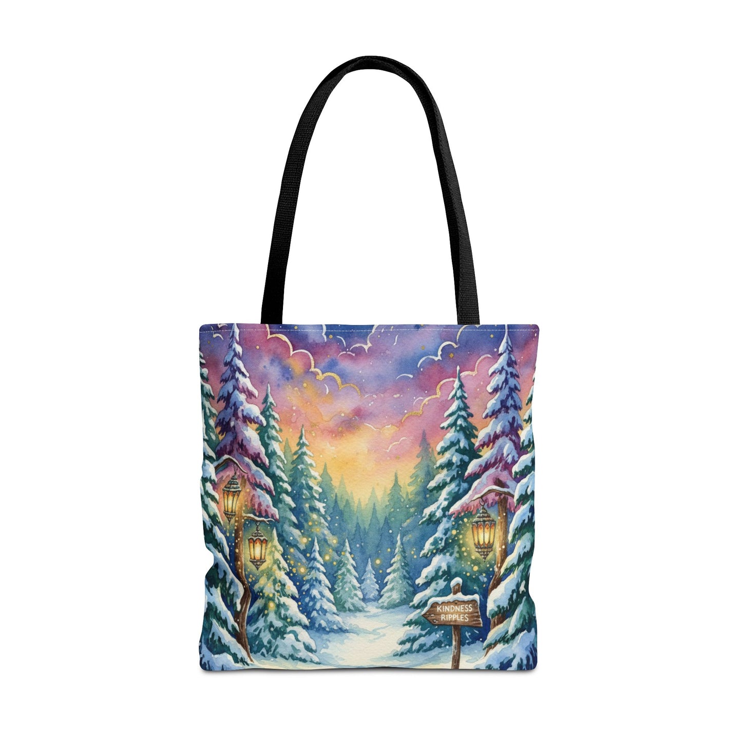 Enchanting Watercolor Winter Wonderland Tote Bag - Festive Holiday Gift & Everyday Carryall | 3 Sizes, Custom Handles