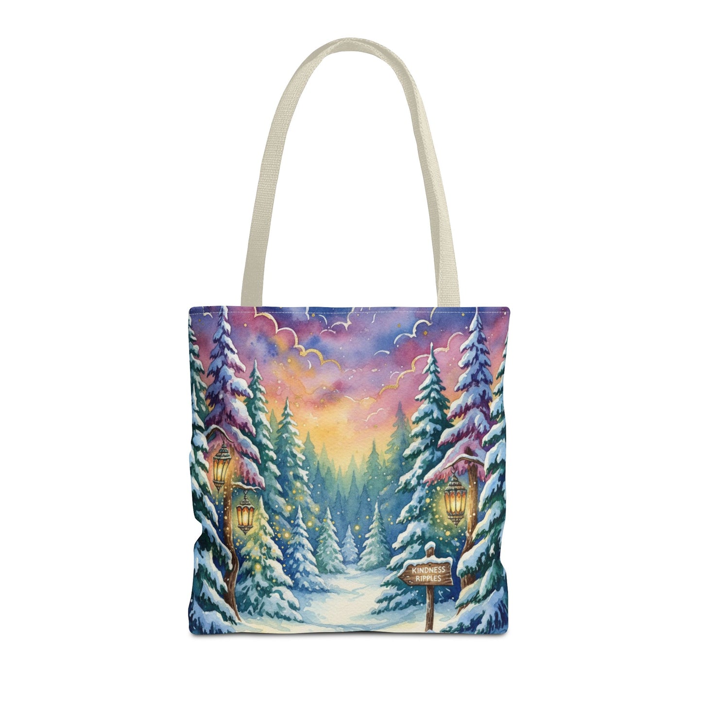 Enchanting Watercolor Winter Wonderland Tote Bag - Festive Holiday Gift & Everyday Carryall | 3 Sizes, Custom Handles