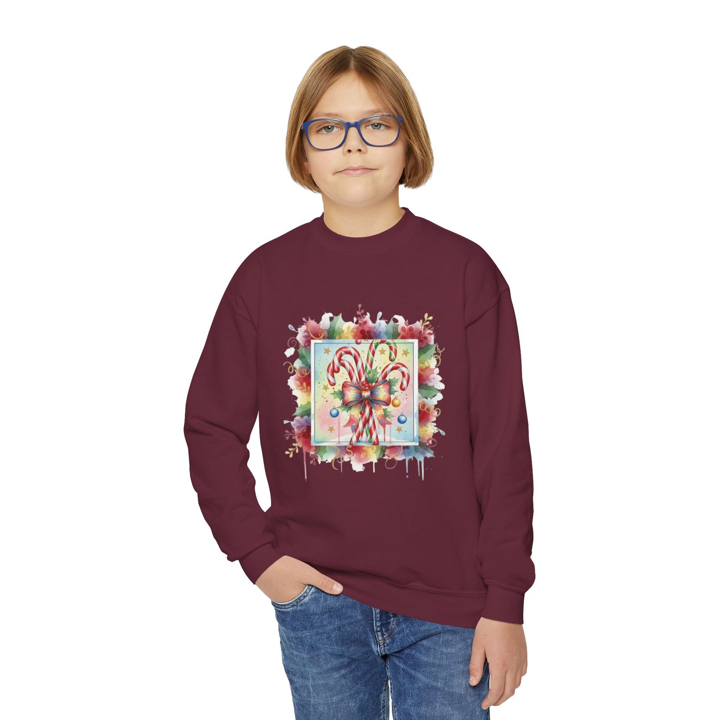 Candy Cane Youth Crewneck Sweatshirt - Festive Holiday Apparel