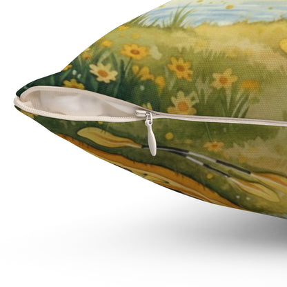 Golden Embrace Kayak Dream: Watercolor Lake Sunset Pillow