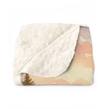 Golden Hour Angler's Dream: Watercolor Lake Sunset Sherpa Blanket