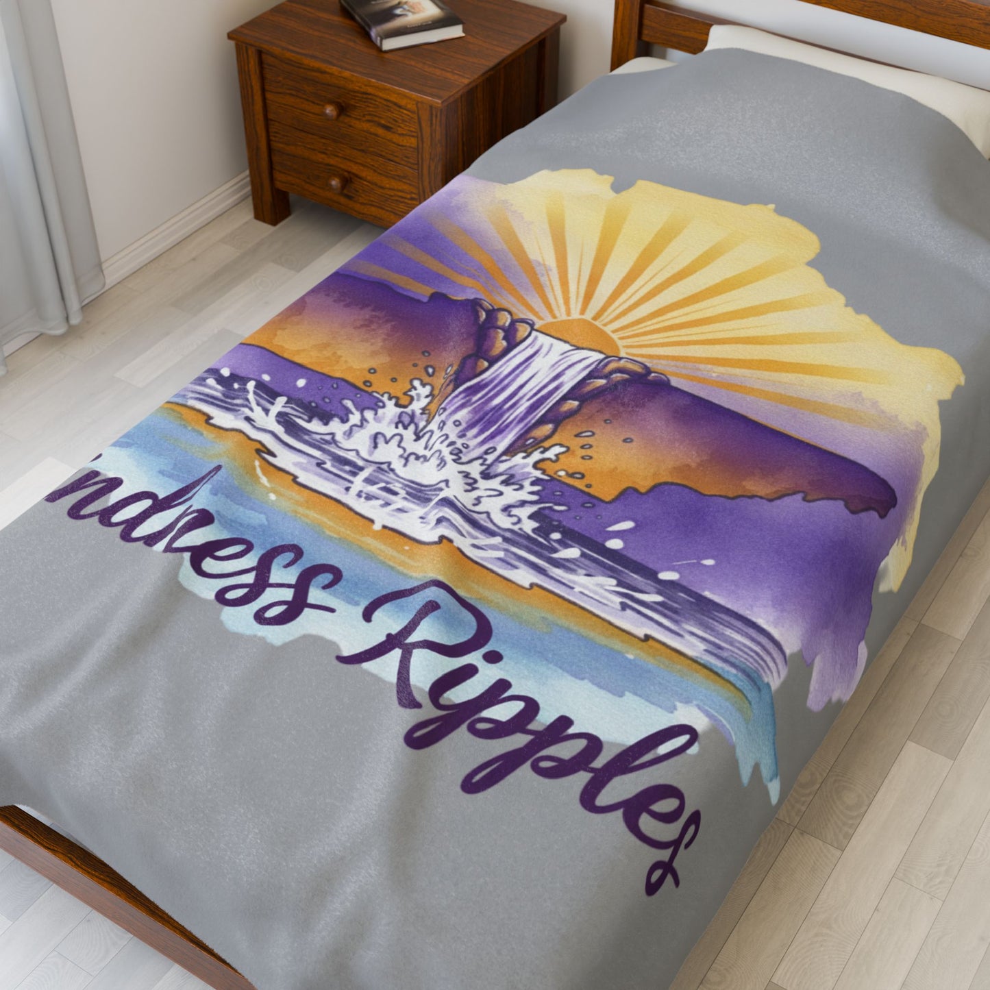 Gray Kindness Ripples Velveteen Plush Blanket - Cozy Throw for Relaxation and Comfort, Cookeville, TN, Waterfall Capital of the World