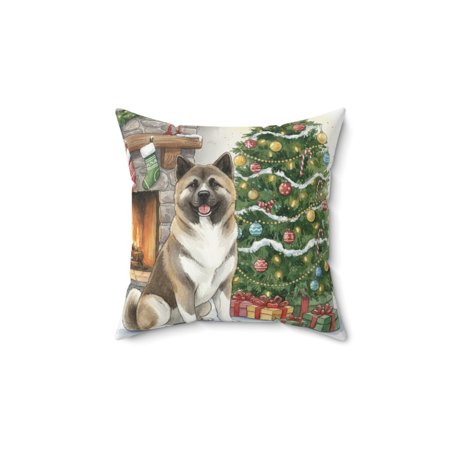 Who's that Akita?! Christmas Pillow – Holiday Tree & Gifts Decorative Throw Pillow