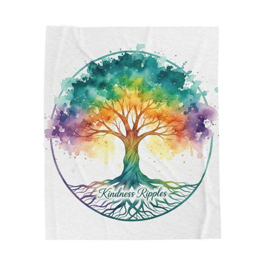 Kindness Ripples Velveteen Plush Blanket - Cozy Tree Design