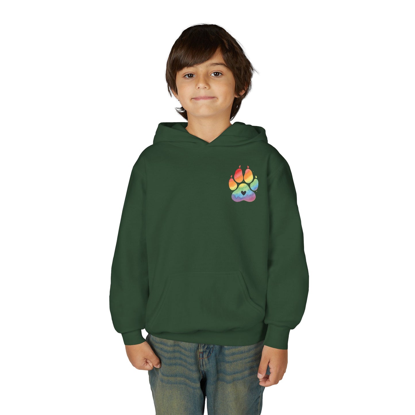 Youth Hoodie — Rainbow Paw & German Shepherd Graphic - Kindness Ripples