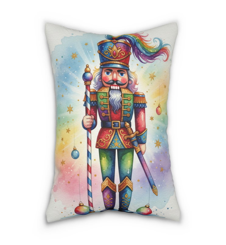 Nutcracker Rainbow Pillow - Festive Holiday Decor