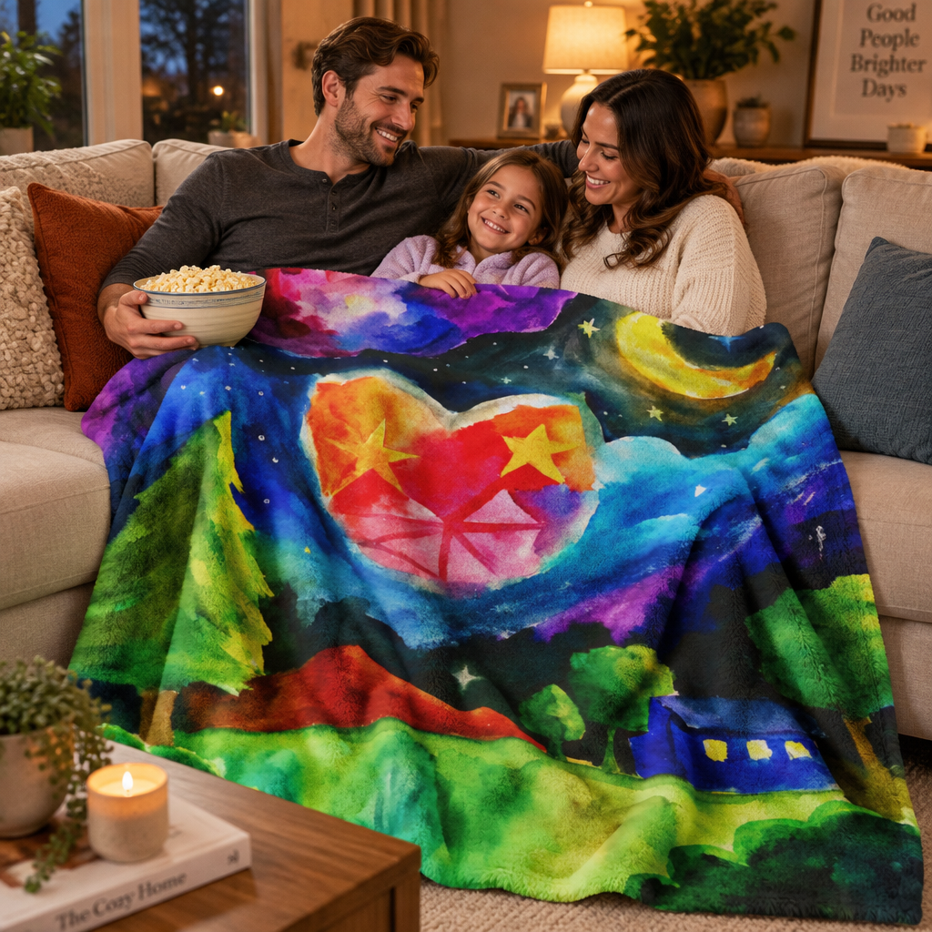 Velveteen Plush Blanket — Colorful Night Sky Heart Landscape Throw