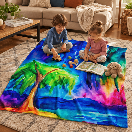 Vibrant Colorful Forest Landscape Velveteen Plush Blanket