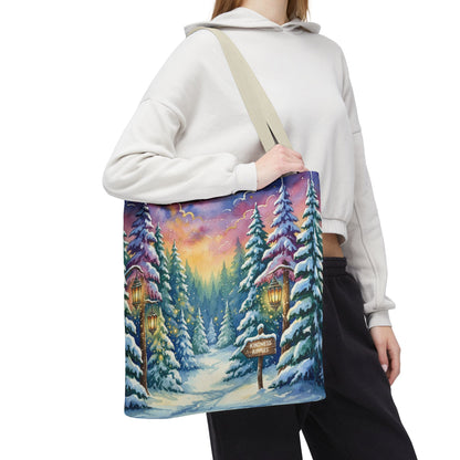 Enchanting Watercolor Winter Wonderland Tote Bag - Festive Holiday Gift & Everyday Carryall | 3 Sizes, Custom Handles