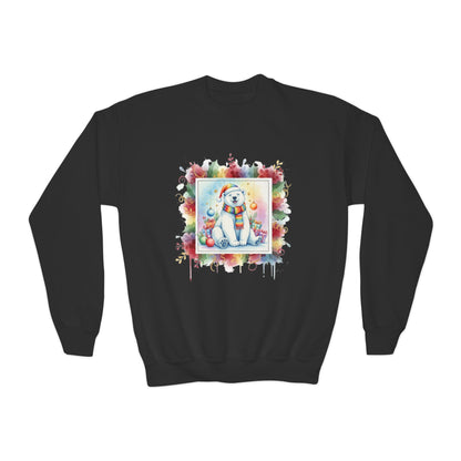 Festive Polar Bear Youth Crewneck Sweatshirt