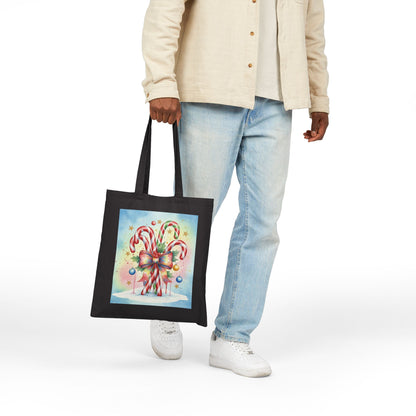 Festive Candy Cane Tote Bag - Christmas Canvas Shopper